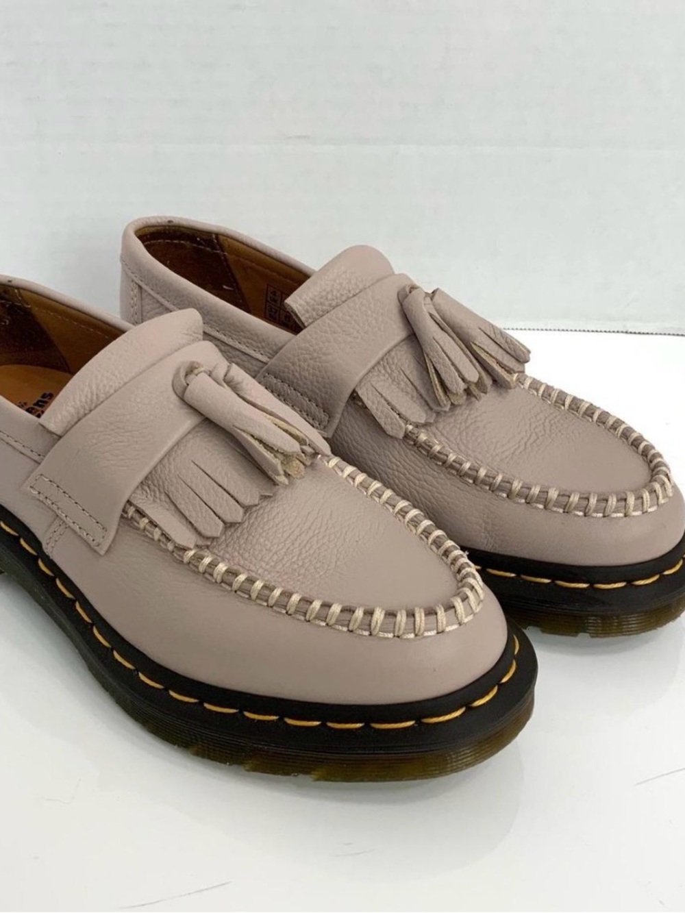 Dr. Martens Adrian Women's Tassel Kiltie Loafers in Blush Pink & Taupe